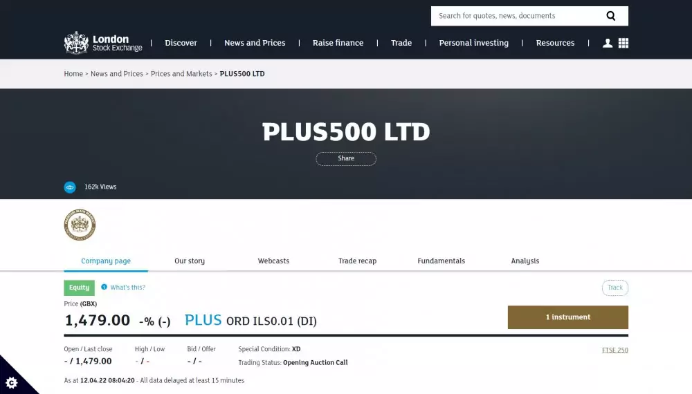 Plus500 Ltd is listed on London Stock Exchange